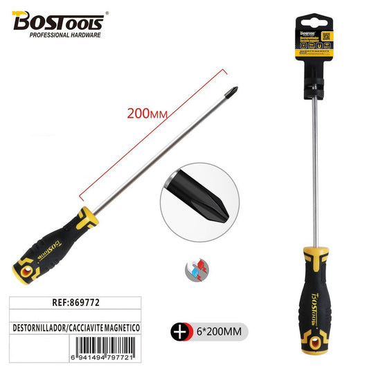 Cacciavite Magnetico a Croce Professionale | 6x200mm | Impugnatura Ergonomica | Per Uso Domestico e Industriale