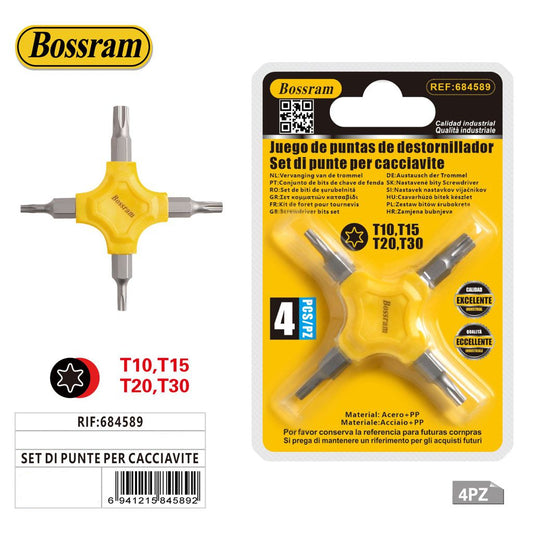 Set di Punte per Cacciavite a Stella 4 in 1 (T10, T15, T20, T30)