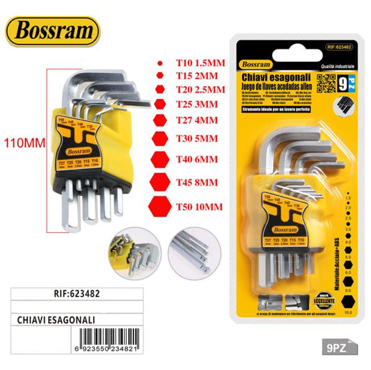 Set di 9 Chiavi Esagonali (Allen) - Misure da 1.5 a 10 mm