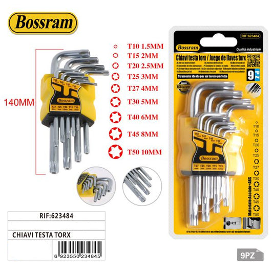 Set di 9 Chiavi Esagonali a Testa Torx 140mm - Corto, Finitura Opaca